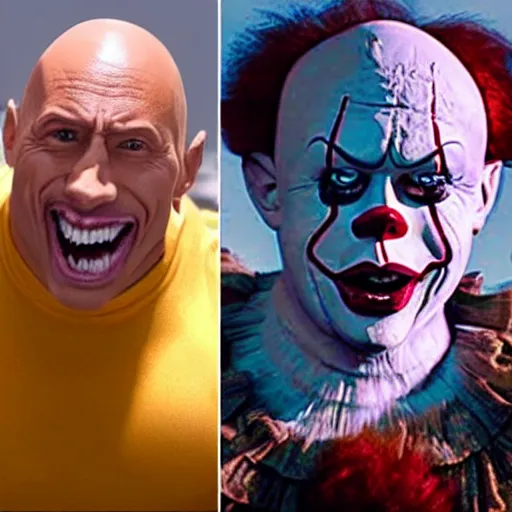 Prompt: Dwayne Johnson playing Pennywise in IT