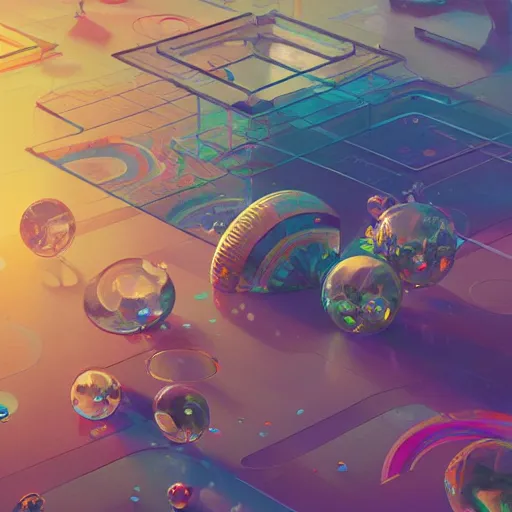 Image similar to highly detailed happy abstract geometric painting, stephen bliss, unreal engine, greg rutkowski, loish, rhads, beeple, makoto shinkai and lois van baarle, ilya kuvshinov, rossdraws, tom bagshaw, global illumination, detailed and intricate environment