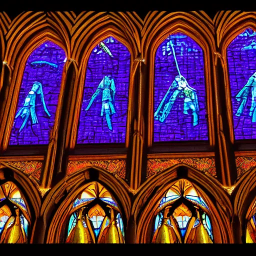 Prompt: UFOs and aliens in stained glass. cinematic lighting cathedral unreal engine3840