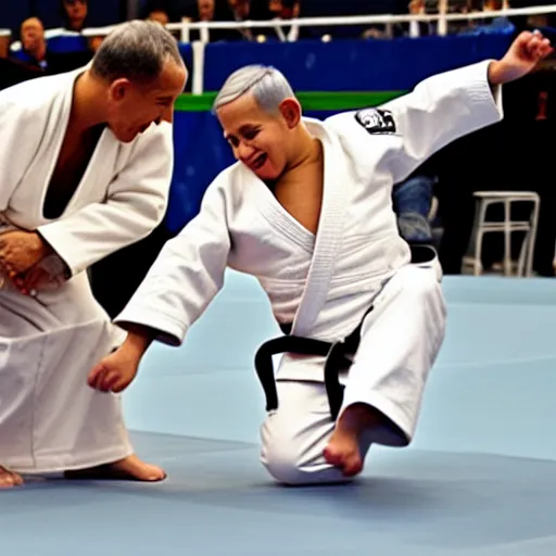 Image similar to benjamin netanyahu judo flipping a kid