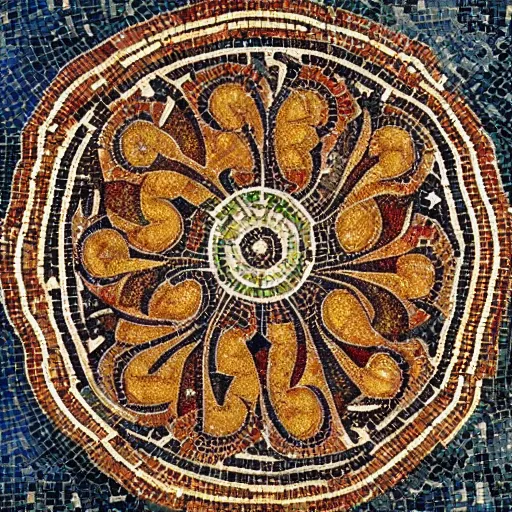 Image similar to a beautiful roman mosaic of a fractal rose, circa 1 0 0 ad, rome