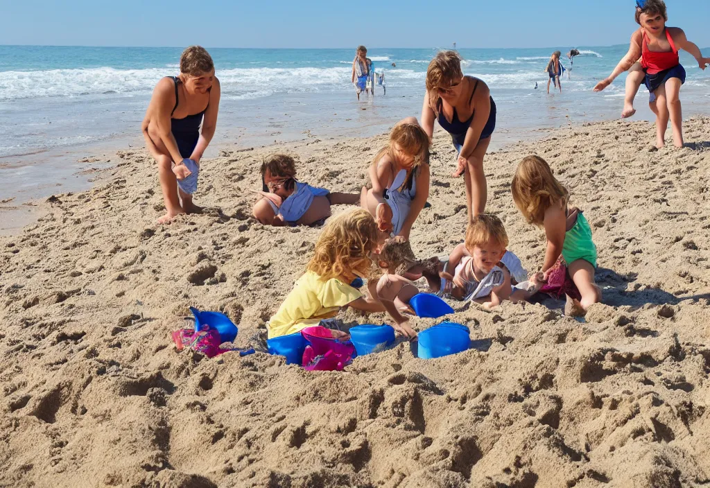 Image similar to a family at the beach playing in the sand