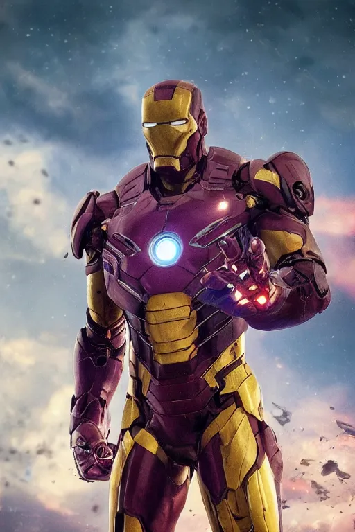 Prompt: thanos in a damaged and broken iron man suit, cinematic, volumetric lighting, f 8 aperture, cinematic eastman 5 3 8 4 film, photorealistic