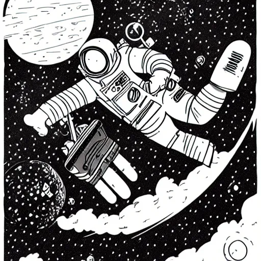 Image similar to colorful disney, mcbess illustration, an astronaut drifting through space