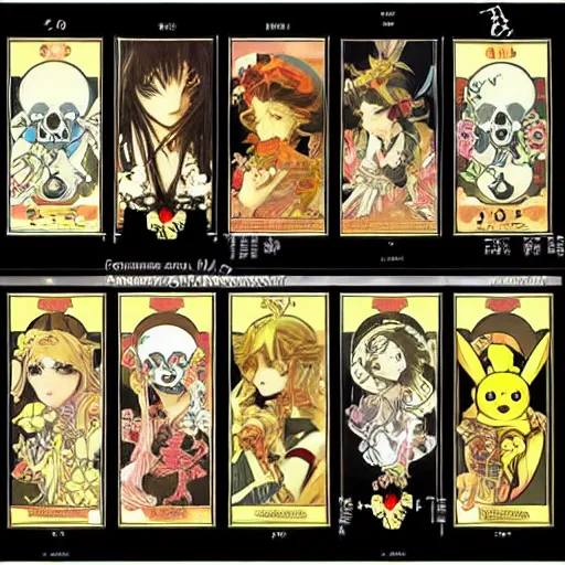 Image similar to anime manga skull portrait of pikachu pokemon tarot style by Alphonse Mucha pop art nouveau