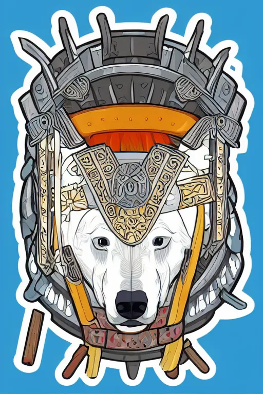 Image similar to Portrait of a polar bear in samurai armor, knight, medieval, sticker, colorful, illustration, highly detailed, simple, smooth and clean vector curves, no jagged lines, vector art, smooth