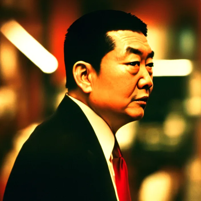 Prompt: wong kar - wai style photo of trump