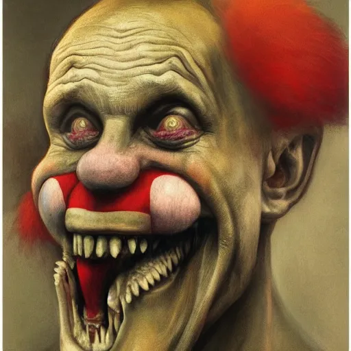 Image similar to vladimir putin, drunk jester, drunk circus performance, unga bunga, wearing clown nose, horror teeth, fantasy 3 d render, masterpiece, by donato giancola and greg rutkowski and wayne barlow and zdzisław beksinski, realistic face