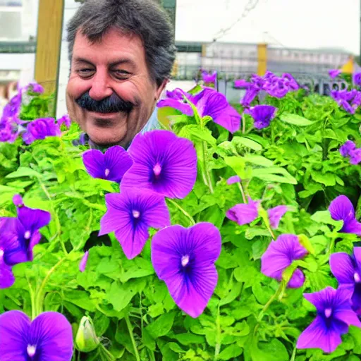 Image similar to purple panther picking petunias, award-winning photography