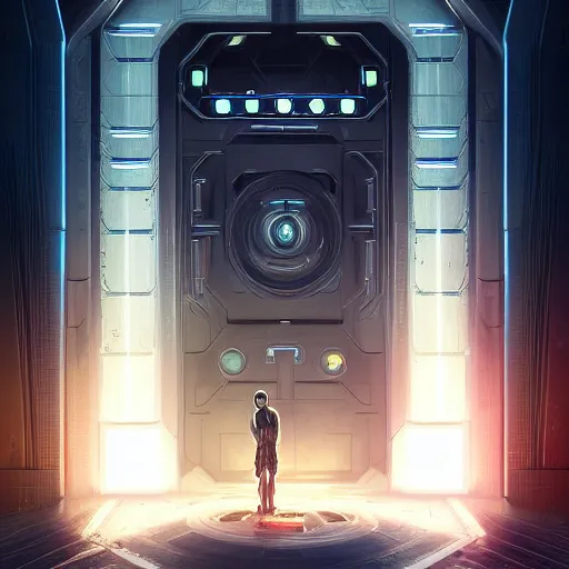 Image similar to an imposing vault door, detailed digital illustration by greg rutkowski, cyberpunk, android netrunner