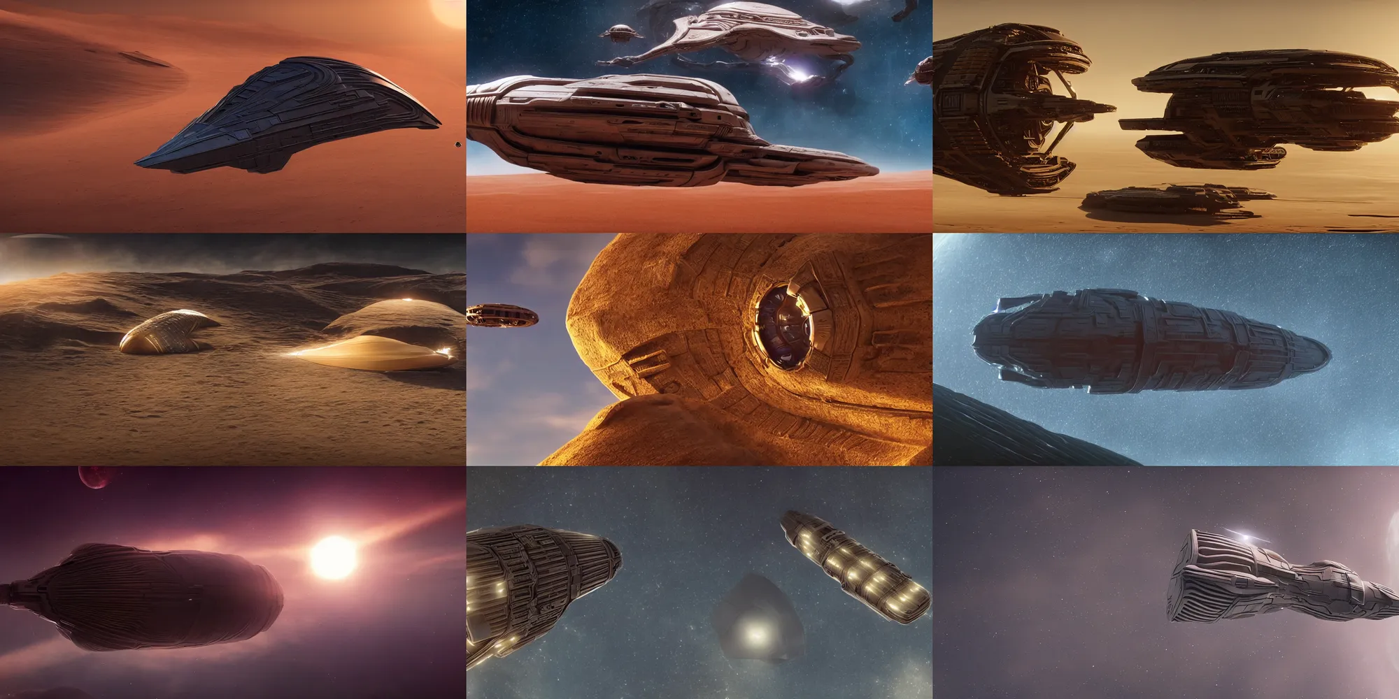 Image similar to spaceship from the movie dune, 2 0 2 1 cinematic 4 k framegrab, intricate abstract spaceship floating