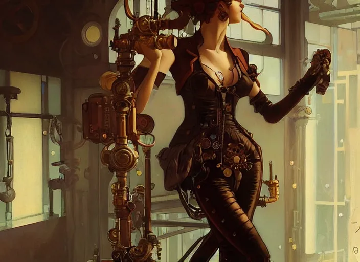 Image similar to woman model, steampunk!!! and modern, rgb, league of legens art, in a bathroom, backlit, elegant, highly detailed, digital painting, artstation, concept art, smooth, sharp focus, illustration, art by krenz cushart and artem demura and alphonse mucha