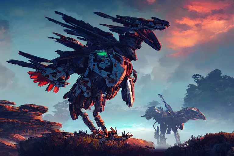 Image similar to stormbird machine mecanical creature robot of horizon forbidden west horizon zero dawn bioluminiscence global illumination ray tracing hdr fanart arstation by ian pesty and alena aenami artworks in 4 k