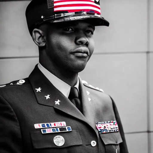 Image similar to a Fox dressed in a modern American general uniform, 85mm f/1.4