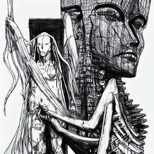 Image similar to oedipus and the sphinx drawing by tsutomu nihei