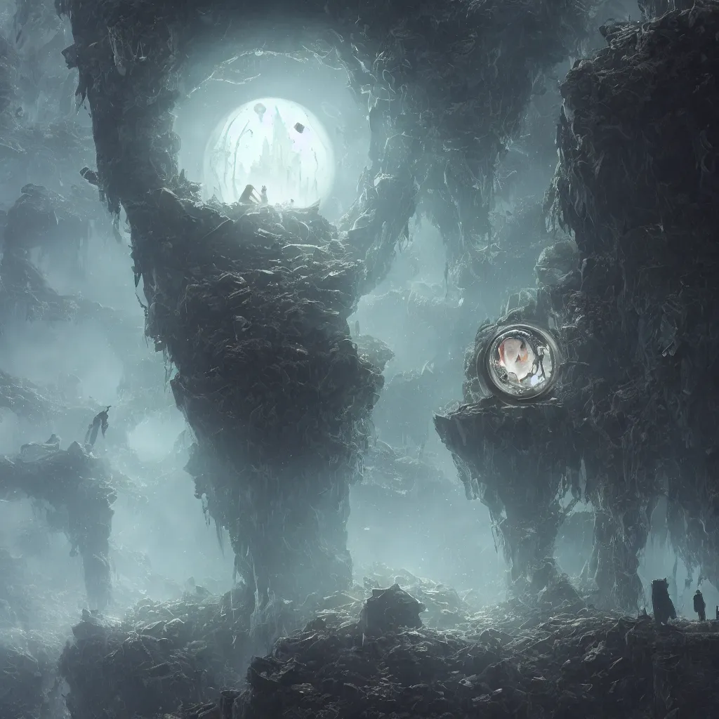 Image similar to a tiny world inside a crystal ball by greg rutkowski, sung choi, mitchell mohrhauser, maciej kuciara, johnson ting, maxim verehin, peter konig, bloodborne, 8 k photorealistic, cinematic lighting, hd, high details, dramatic, dark atmosphere, trending on artstation