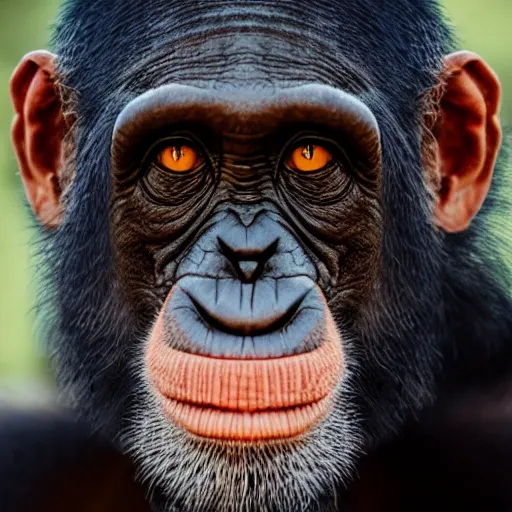 Image similar to a high detail shot of a chimp wearing a suit and smoking