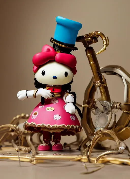 Image similar to product photography of a claymation action figure steampunk hello kitty, depth of field, zeiss lens, detailed, centered, by erwin olaf, joop geesink, wes anderson, breathtaking, 8 k resolution, extremely detailed, beautiful, establishing shot, realistic materials, hyperrealistic
