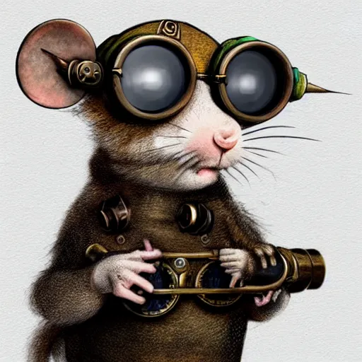 Prompt: a rat with steampunk googles, by Jesper Esjing