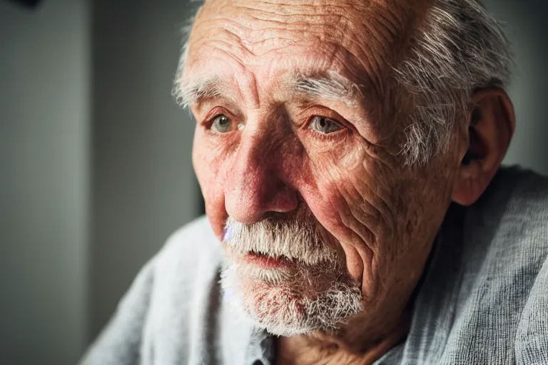 Image similar to a cinematic portrait headshot photograph of an old man looking at the camera, soft light, ultra high detailed, realistic, hair light, key light, movie still