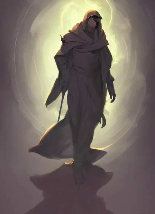 Image similar to concept art of a character with a black robe, glowing eye, digital art, trending on artstation, peter mohrbacher and greg rutkowski