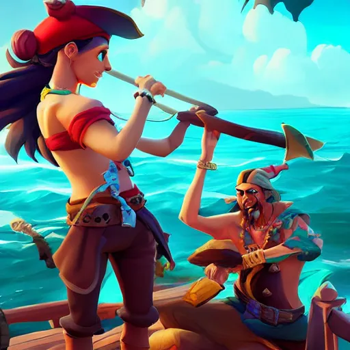 Image similar to jack the pirate and mermaid on sea of thieves game avatar hero, behance hd by jesper ejsing, by rhads, makoto shinkai and lois van baarle, ilya kuvshinov, rossdraws global illumination