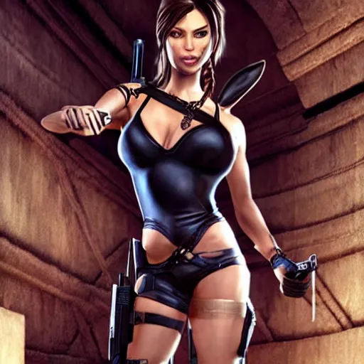 Image similar to photo of lara croft as a playboy bunny.