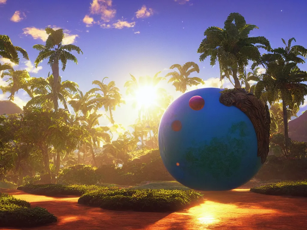 Image similar to sunlight study, the universe is a spheroid region 7 0 5 meters in diameter, art nouveau, kauai, by martin johnson heade and ( ( ( ( ( lisa frank ) ) ) ) ), 8 k, sharp focus, octane render