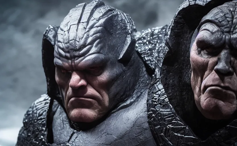 Prompt: film still of brian cox as darkseid, highly detailed,