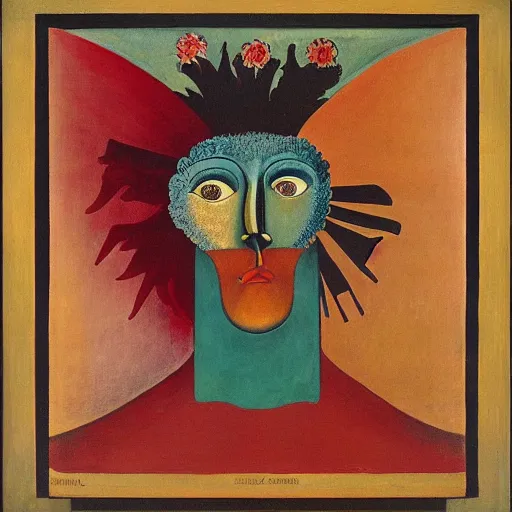 Image similar to floral face portrait by leonetto cappiello and wojciech siudmak and ernst fuchs, anni albers, oil on canvas