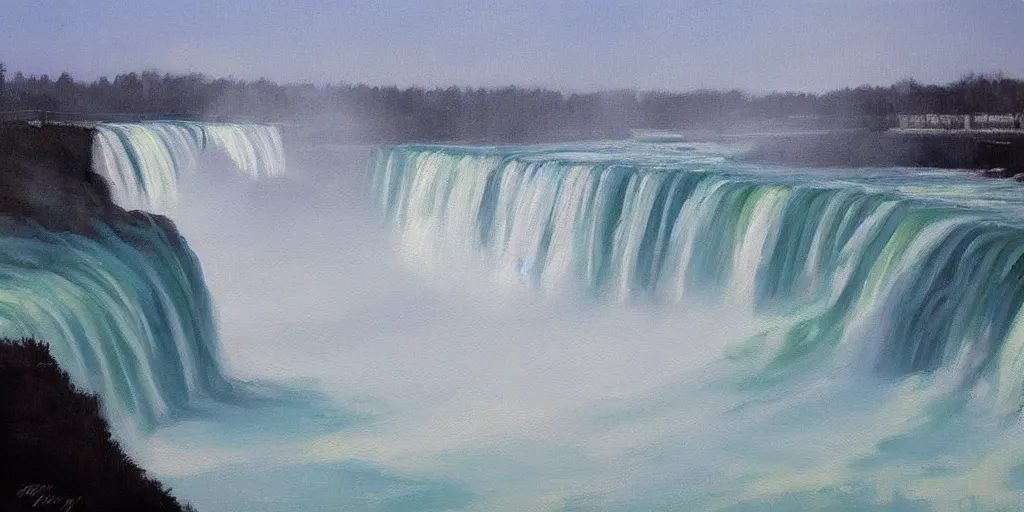 Prompt: ethereal painting of niagara falls by tibor nagy