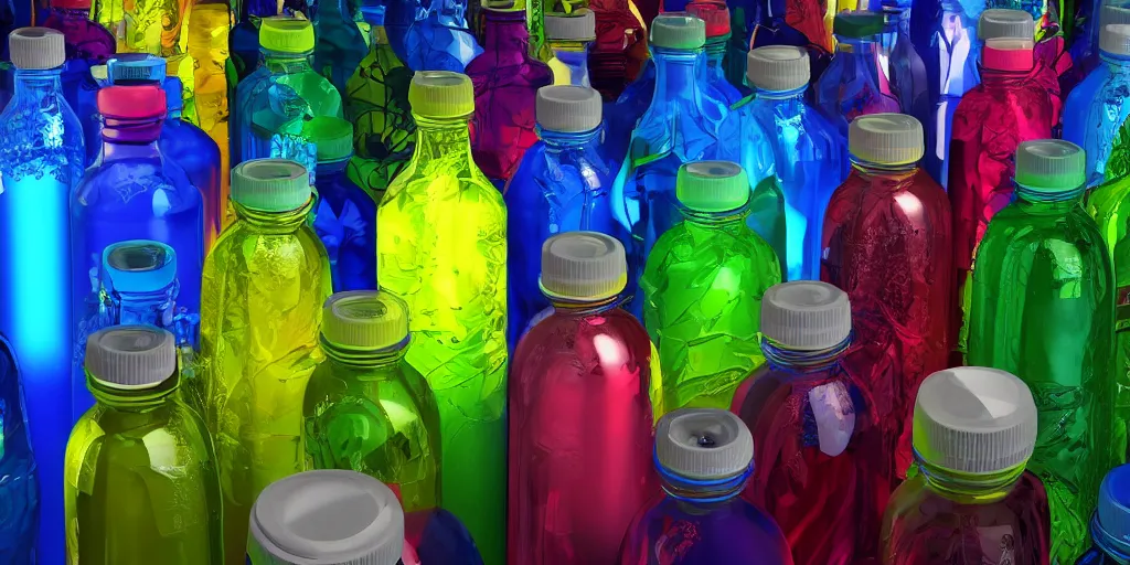 Image similar to a product picture of hundreds of water bottles, photographic filter, unreal engine 5, realistic, hyperdetailed, 8 k, cinematic, volumetric lighting, very realistic effect, hd, hdr, 4 k, sharp focus, octane render, ultra detailed, high resolution, trending on artstation in the style of albert dros glowing rich colors powerful imagery