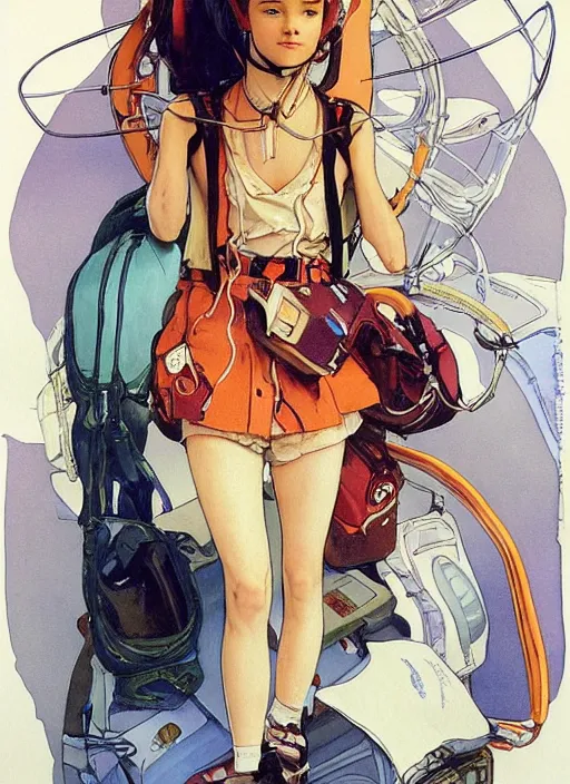 Prompt: an art nouveau copic maker sketch of an student girl lacing up his sneakers wearing an evangelion pilot suit designed by balenciaga by john berkey by stanley artgerm lau, greg rutkowski, thomas kinkade, alphonse mucha, loish, norman rockwell