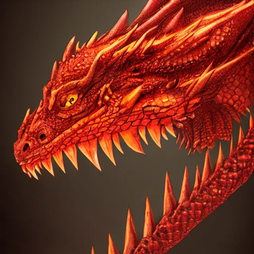 Image similar to head of red fire breathing dragon, reptilian eyes, extremely detailed, 8k, concept art, high fantasy, smoky background by Johannes Voss