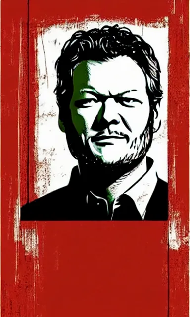 Image similar to portrait of blake shelton standing against barn wall by shepard fairey