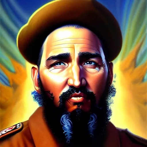 Image similar to epic portrait of justin trudeau as fidel castro havana cuba background detailed digital painting artstation concept art, donato giancola, joseph christian leyendecker, wlop, boris vallejo, breathtaking, high details, extremely detailed, confused face, establishing shot, artistic, hyper realistic, beautiful face, octane render