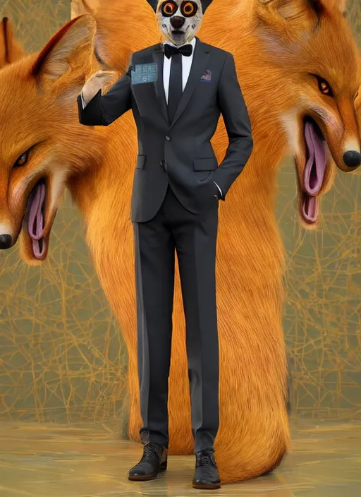 Image similar to polished ornate anthropomorphic vulpes vulpes fulva teacher wearing suit : : weta disney pixar movie still photo : : hi - fructose, sci fi, fantasy, decadent highly - detailed digital painting, golden ratio, octane render, artstation, smooth, sharp focus, artgerm, mucha, loish, wlop : :