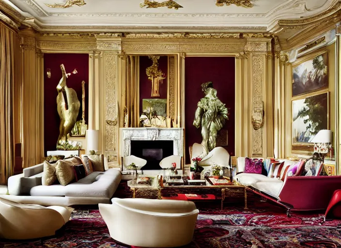 Image similar to luxury living room designed by jeff koons, interior design magazine photography