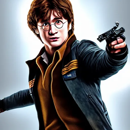 Prompt: a photorealistic photograph of harry potter as han solo. Trending on Artstation, featured on Behance, well-rendered, Unreal Engine, 4K HD