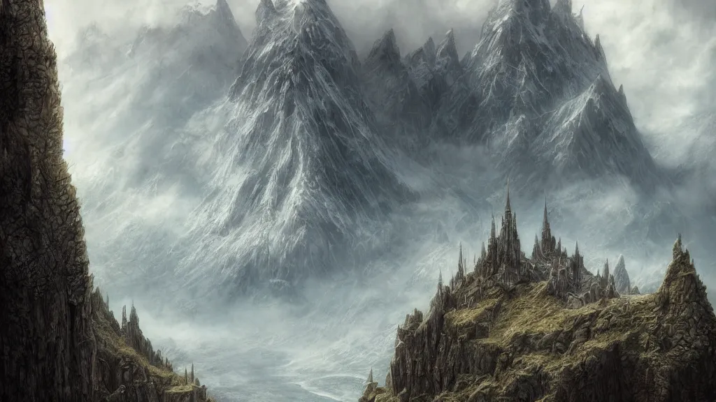 Image similar to middle - earth, by alan lee, michal karcz, smooth details, lord of the rings, game of thrones, smooth, detailed terrain, oil painting, trending artstation, concept art, fantasy matte painting