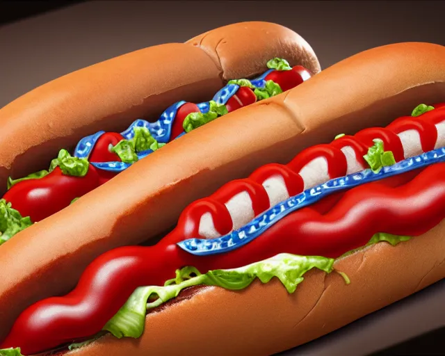 Image similar to american hotdog product photography close up advert, deep focus, d & d, fantasy, intricate, elegant, highly detailed, digital painting, artstation, concept art, matte, sharp focus, illustration, hearthstone,