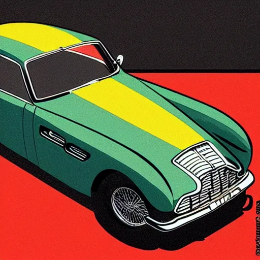 Image similar to colorful!!!!! mcbess illustration of a vintage aston martin