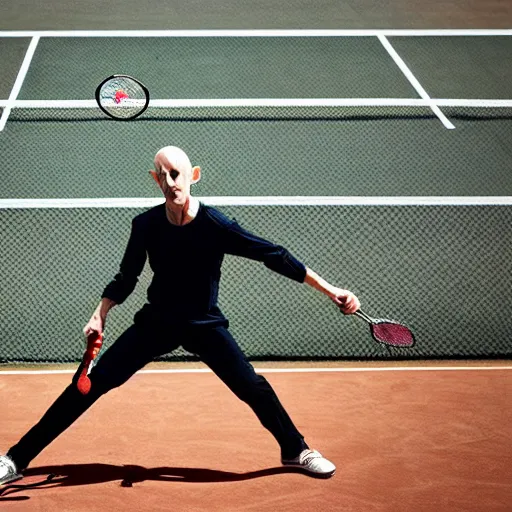 Image similar to portrait of nosferatu playing alone tennis, sport photography