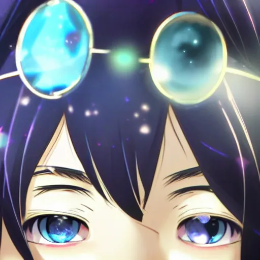 Image similar to girl's eyes, stars are hidden in the eyes, 8 k, stunning, highly detailed, super macro, eye ministry close - up, style of magical girl, makoto shinkai