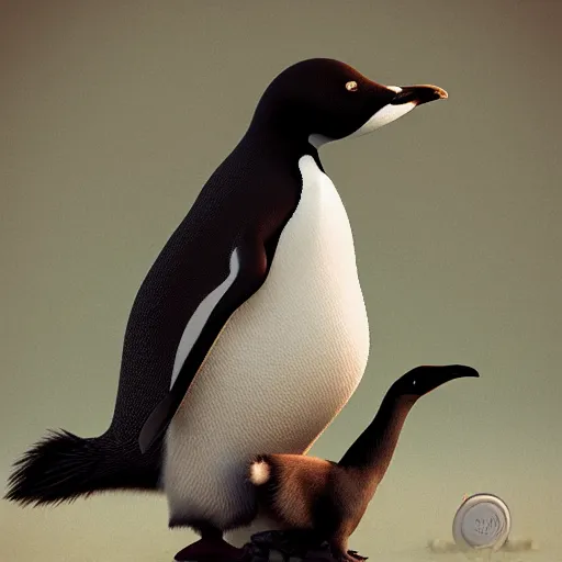 Prompt: penguin riding on top of a gazelle, trending on artstation