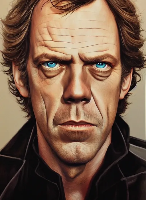 Image similar to portrait of hugh laurie as han solo in star wars, very detailed eyes, hyperrealistic, very detailed painting by glenn fabry, by joao ruas, by artgerm