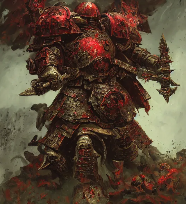 Image similar to battle scene portrait of armored heroes warhammer 4 0 k fight war fighting nurgle warrior, cesede, the chaos god of plague and decay, red chaos knight with cathedrals and columns, pestilence, champion, emperor, abbeys, elegant concept art by ruan jia