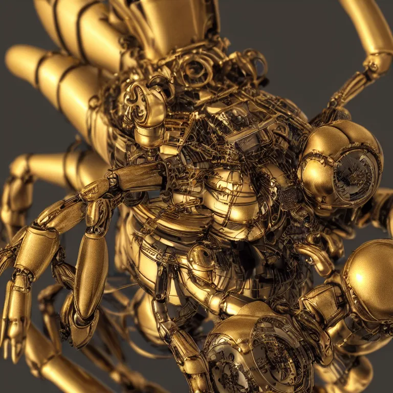 Image similar to a close up of an beautiful steampunk robotic spider inspired, unreal engine realistic render, high detailed face, photorealism, golden ratio, hyper - realistic 3 d, insanely super detailed, realistic octane render, 1 6 k, fashion photography, micro detail, backlit lighting, face in focus, subsurface scattering, thin porcelain