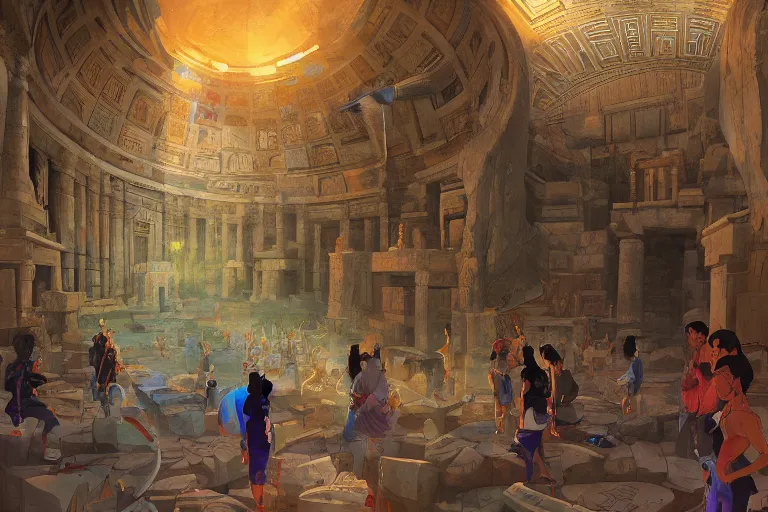 Image similar to energetic healing chamber watched over by the egyptian pantheon, tooth wu, dan mumford, beeple, wlop, rossdraws, james jean, marc simonetti, artstation giuseppe dangelico pino and michael garmash and rob rey and greg manchess and huang guangjian and makoto shinkai