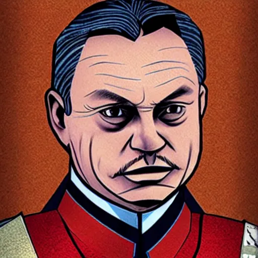 Prompt: id photo of a viktor orban in emperor outfit, art by peter sato